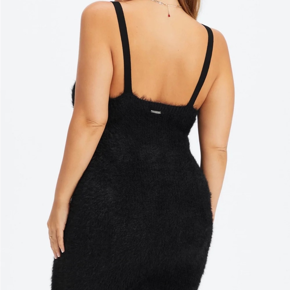 Fabletics Alt Black Bodycon Plush 90’s Mini Dress Thin Straps LBD Goth - Picture 2 of 12